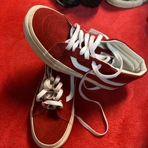 Vans Suede High-Top Skate Sneakers - Red with White Stripe Women’s 5/Men’s 3.5